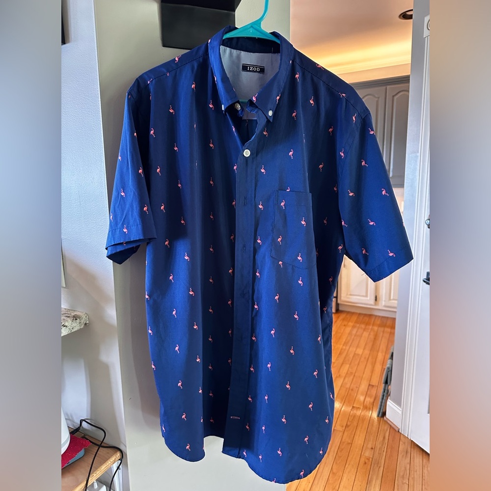 Men's Izod Blue Flamingo Print Shirt